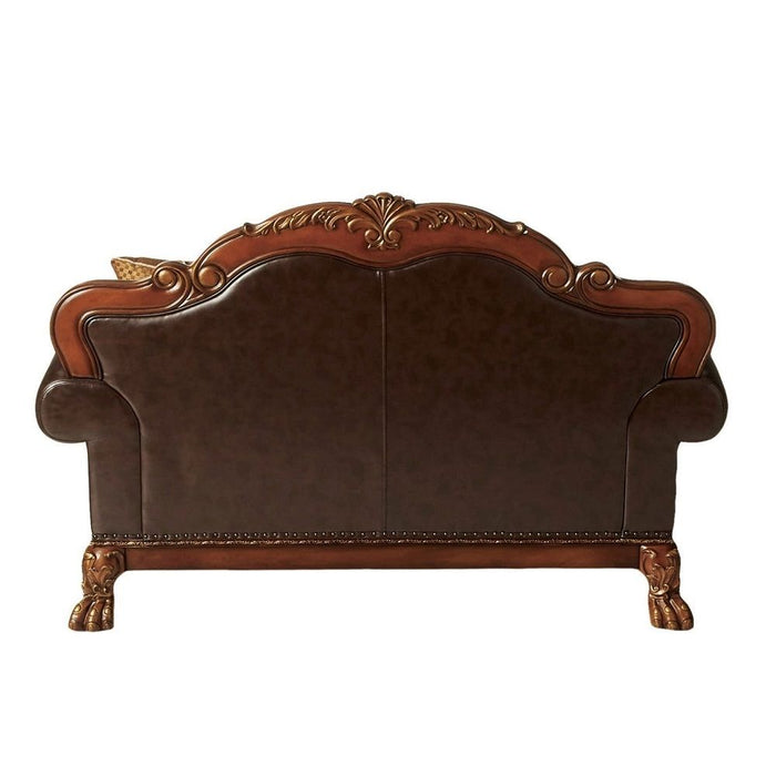 Dresden - Loveseat - Brown PU & Chenille, Cherry Oak Sacramento Furniture Store Furniture store in Sacramento