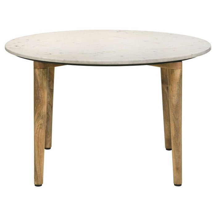 Aldis - Round Marble Top Coffee Table - White And Natural Sacramento Furniture Store Furniture store in Sacramento