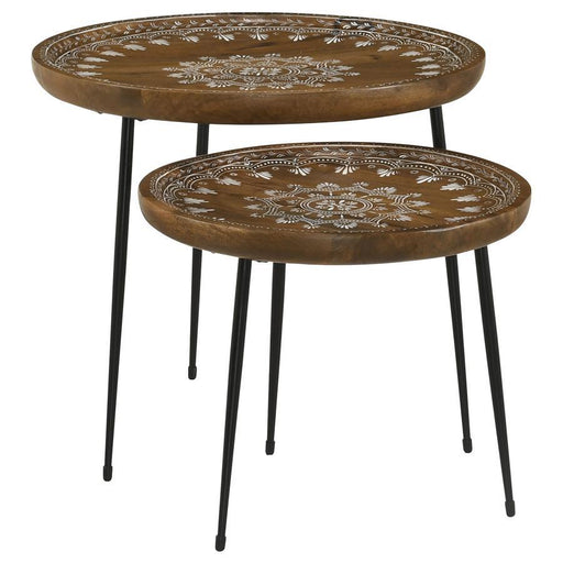Nuala - 2 Piece Round Nesting Table With Tripod Tapered Legs - Honey And Black Sacramento Furniture Store Furniture store in Sacramento
