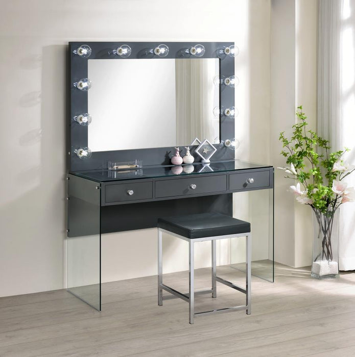 Afshan - 3-Drawer Vanity Desk With Lighting Mirror - Gray High Gloss Sacramento Furniture Store Furniture store in Sacramento