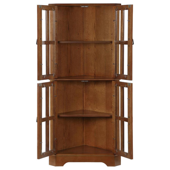 Coreosis - 4-Shelf Corner Curio Cabinet - Golden Brown Sacramento Furniture Store Furniture store in Sacramento