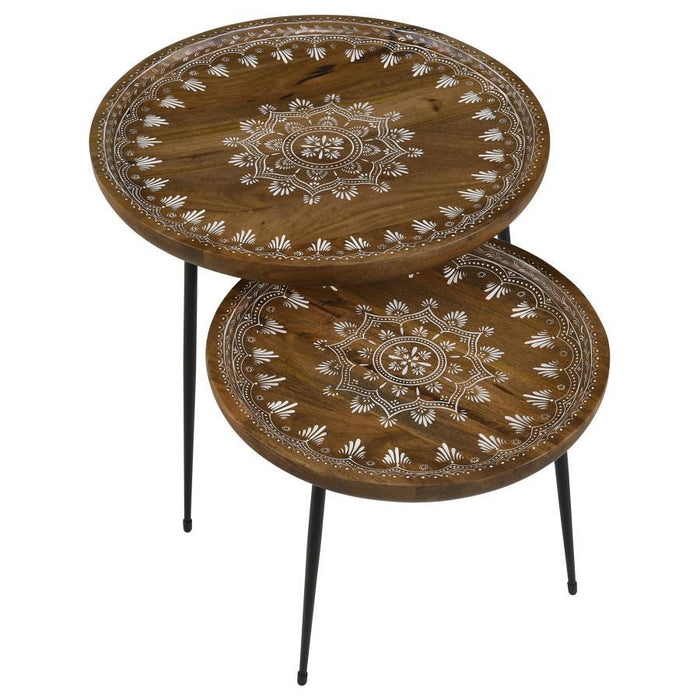 Nuala - 2 Piece Round Nesting Table With Tripod Tapered Legs - Honey And Black Sacramento Furniture Store Furniture store in Sacramento