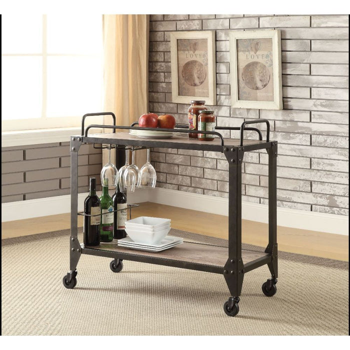 Caitlin - Serving Cart - Rustic Oak & Black