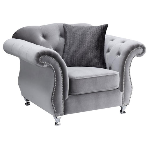 Frostine - Button Tufted Chair - Silver Sacramento Furniture Store Furniture store in Sacramento